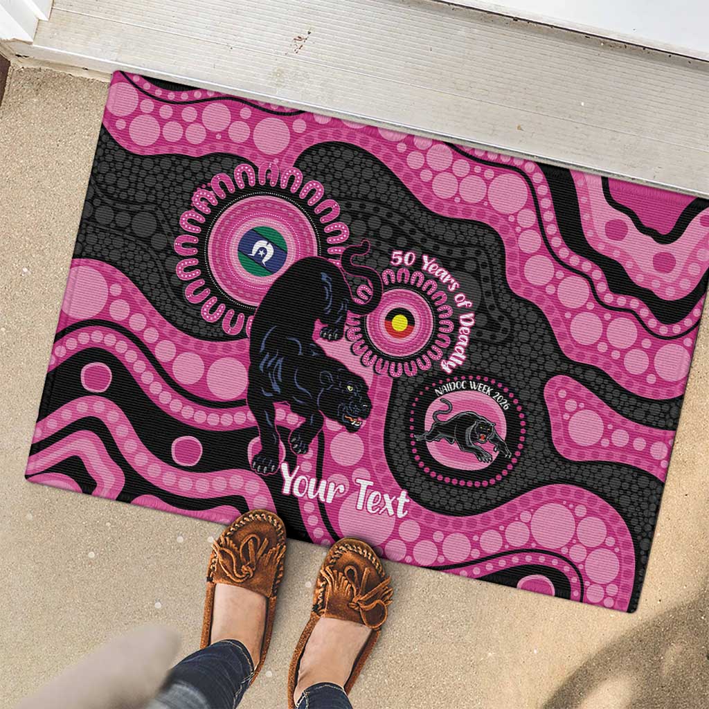 Panthers NAIDOC Week 2026 Personalised Rubber Doormat 50 Years of Deadly Aboriginal Art Pink