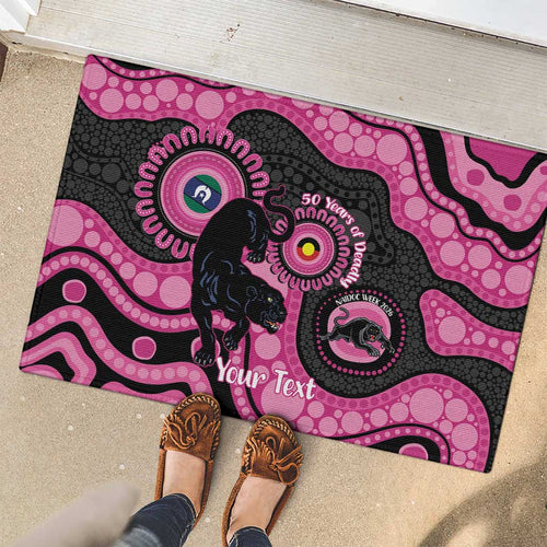 Panthers NAIDOC Week 2026 Personalised Rubber Doormat 50 Years of Deadly Aboriginal Art Pink