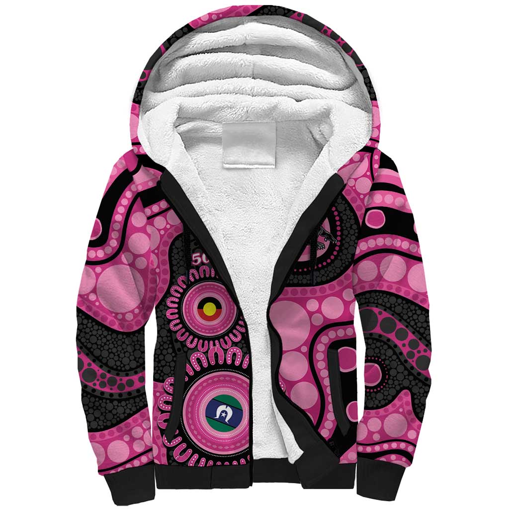 Panthers NAIDOC Week 2026 Personalised Sherpa Hoodie 50 Years of Deadly Aboriginal Art Pink