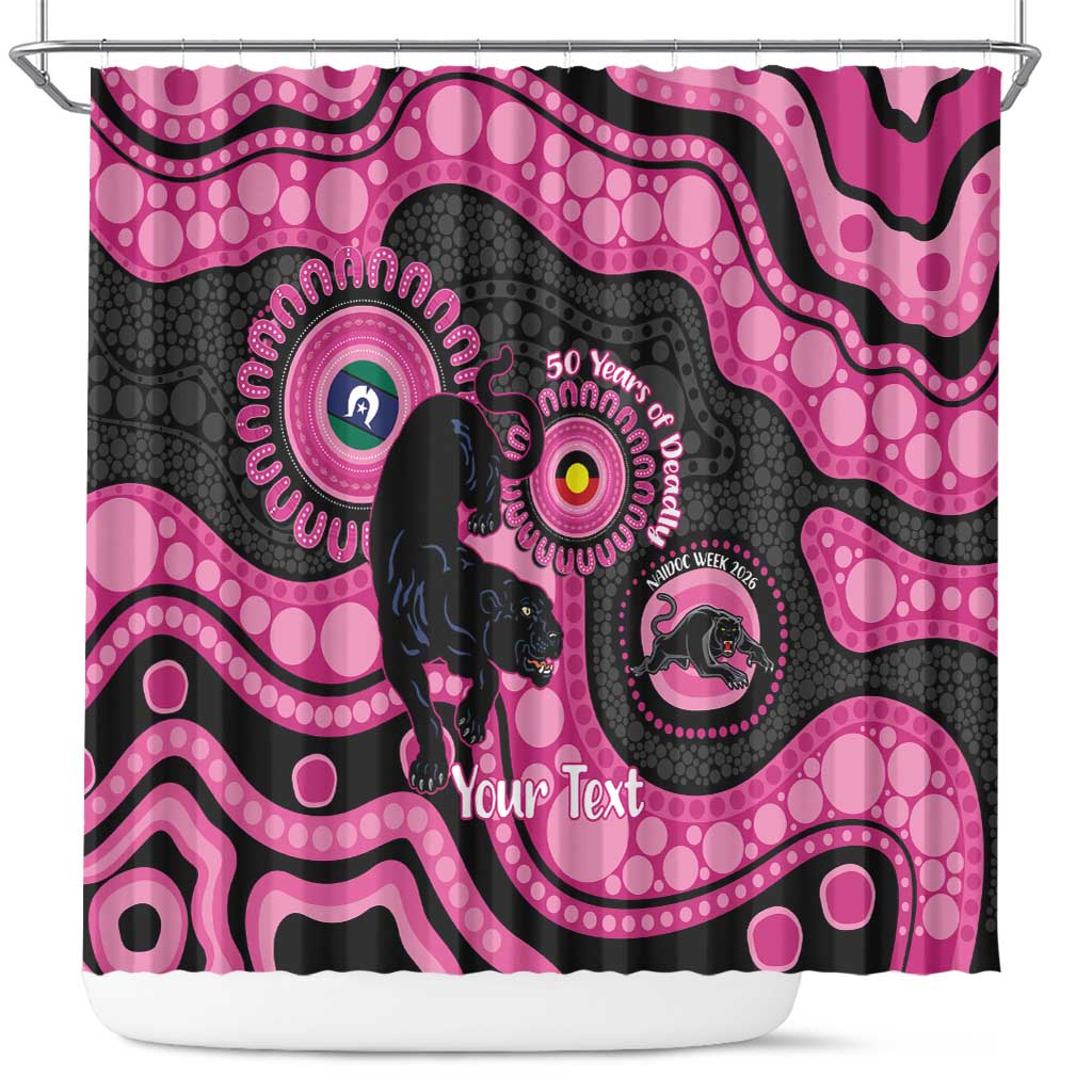 Panthers NAIDOC Week 2026 Personalised Shower Curtain 50 Years of Deadly Aboriginal Art Pink