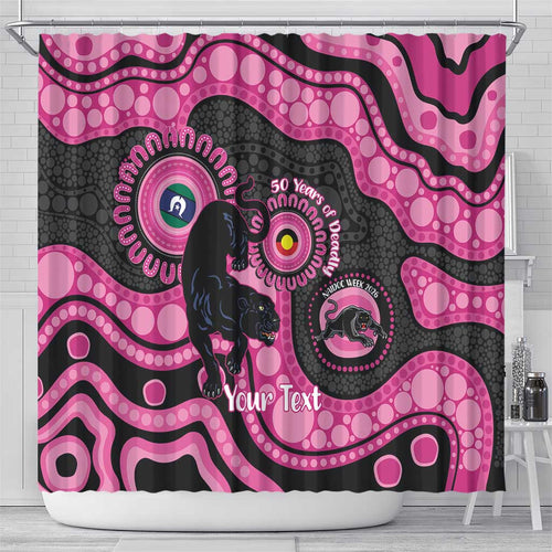 Panthers NAIDOC Week 2026 Personalised Shower Curtain 50 Years of Deadly Aboriginal Art Pink