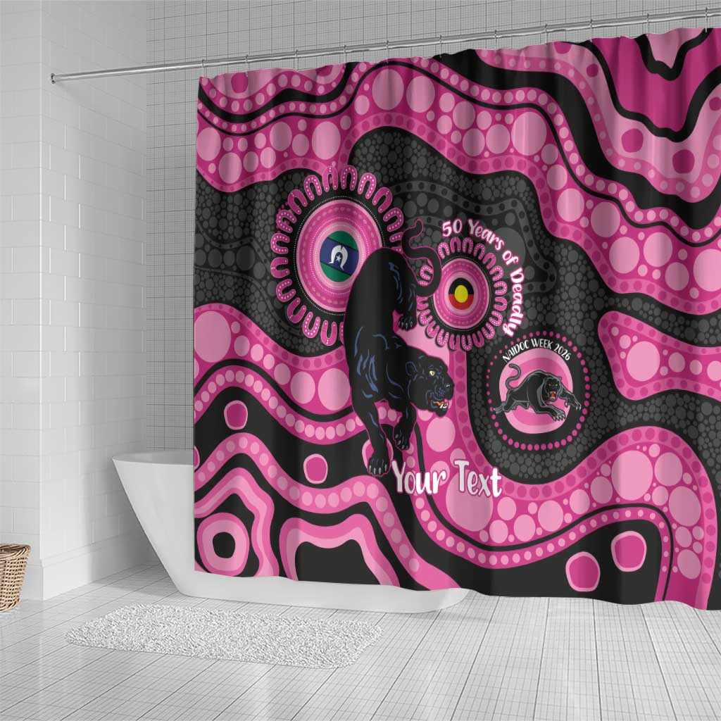 Panthers NAIDOC Week 2026 Personalised Shower Curtain 50 Years of Deadly Aboriginal Art Pink