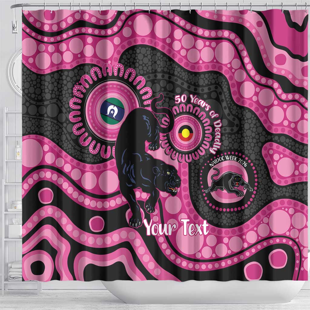 Panthers NAIDOC Week 2026 Personalised Shower Curtain 50 Years of Deadly Aboriginal Art Pink