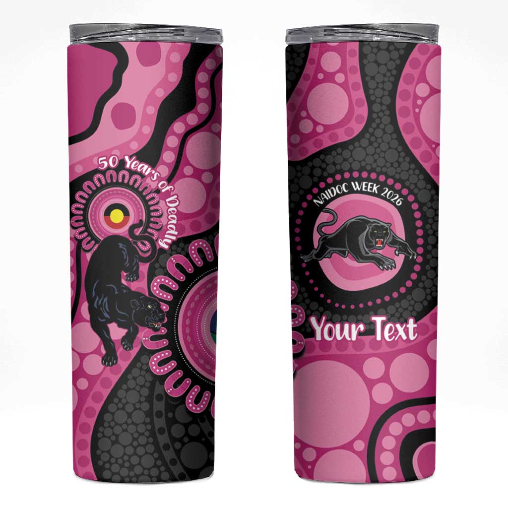 Panthers NAIDOC Week 2026 Personalised Skinny Tumbler 50 Years of Deadly Aboriginal Art Pink