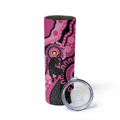 Panthers NAIDOC Week 2026 Personalised Skinny Tumbler 50 Years of Deadly Aboriginal Art Pink