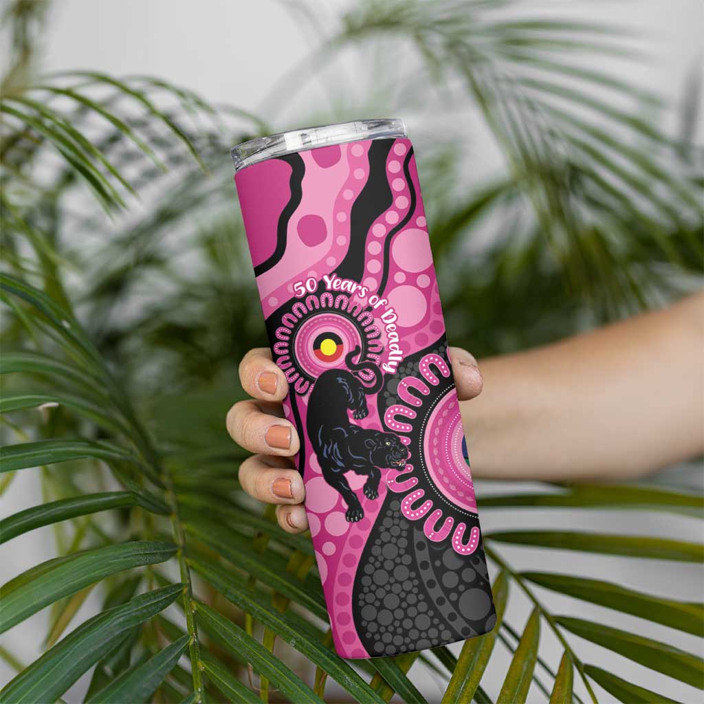 Panthers NAIDOC Week 2026 Personalised Skinny Tumbler 50 Years of Deadly Aboriginal Art Pink