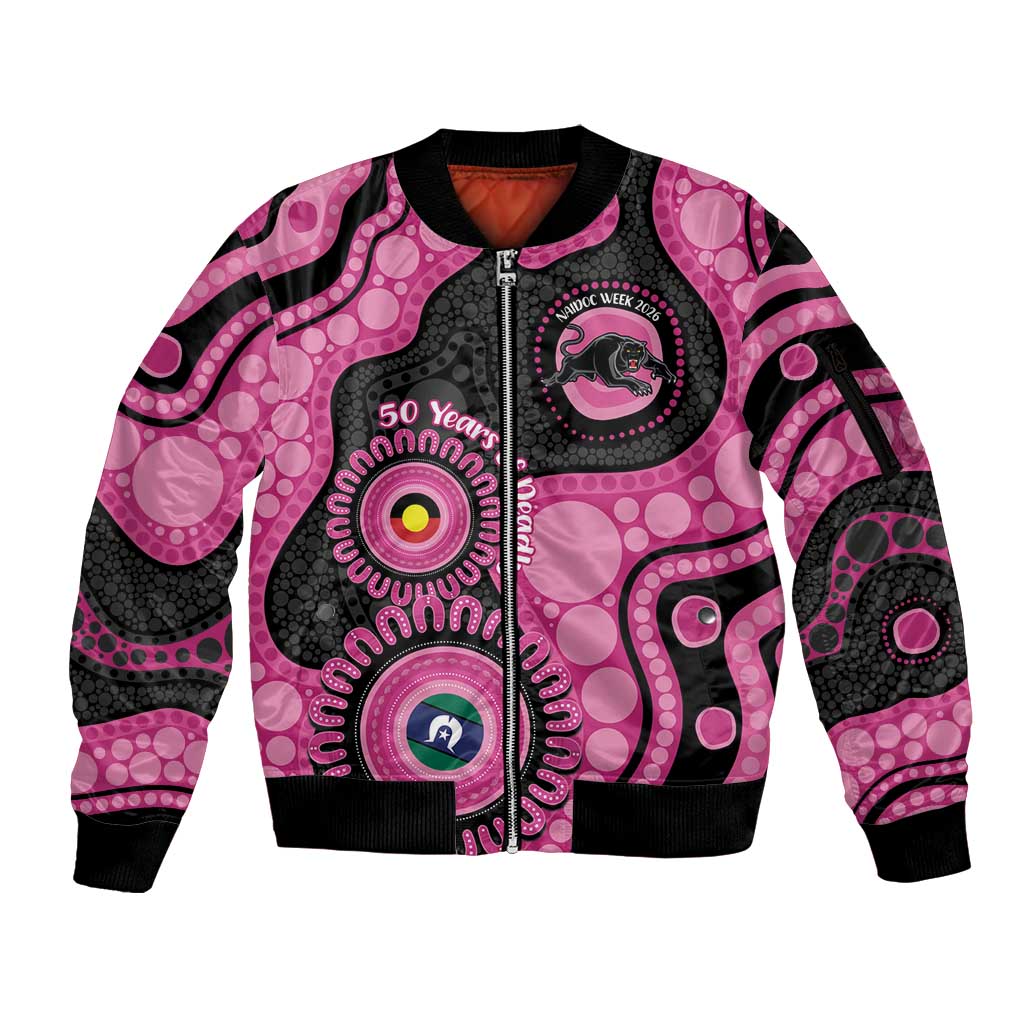 Panthers NAIDOC Week 2026 Personalised Sleeve Zip Bomber Jacket 50 Years of Deadly Aboriginal Art Pink