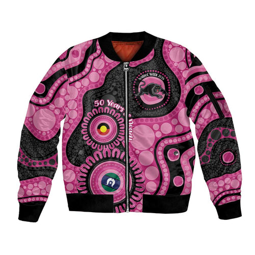 Panthers NAIDOC Week 2026 Personalised Sleeve Zip Bomber Jacket 50 Years of Deadly Aboriginal Art Pink