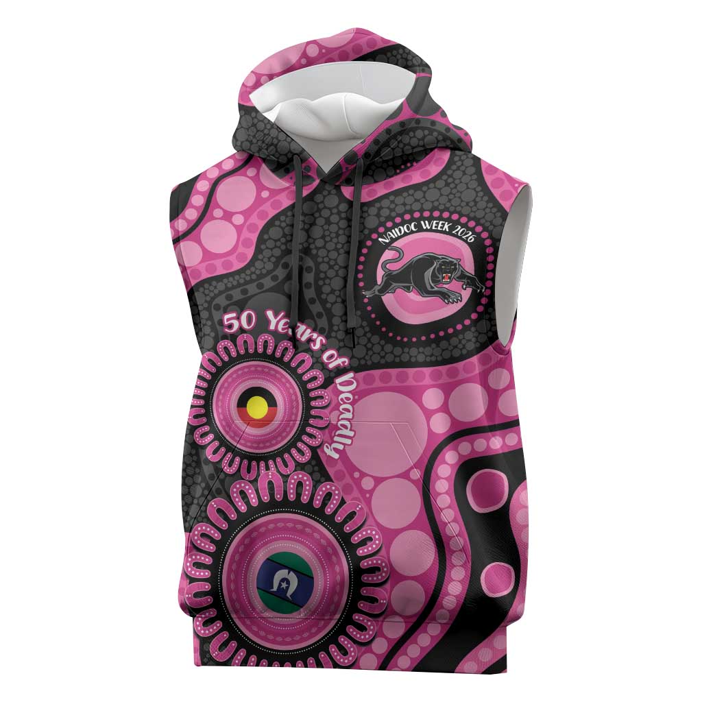 Panthers NAIDOC Week 2026 Personalised Sleeveless Hoodie 50 Years of Deadly Aboriginal Art Pink