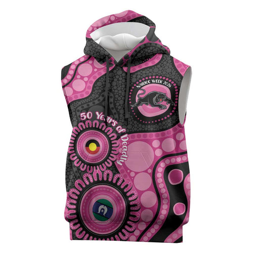 Panthers NAIDOC Week 2026 Personalised Sleeveless Hoodie 50 Years of Deadly Aboriginal Art Pink