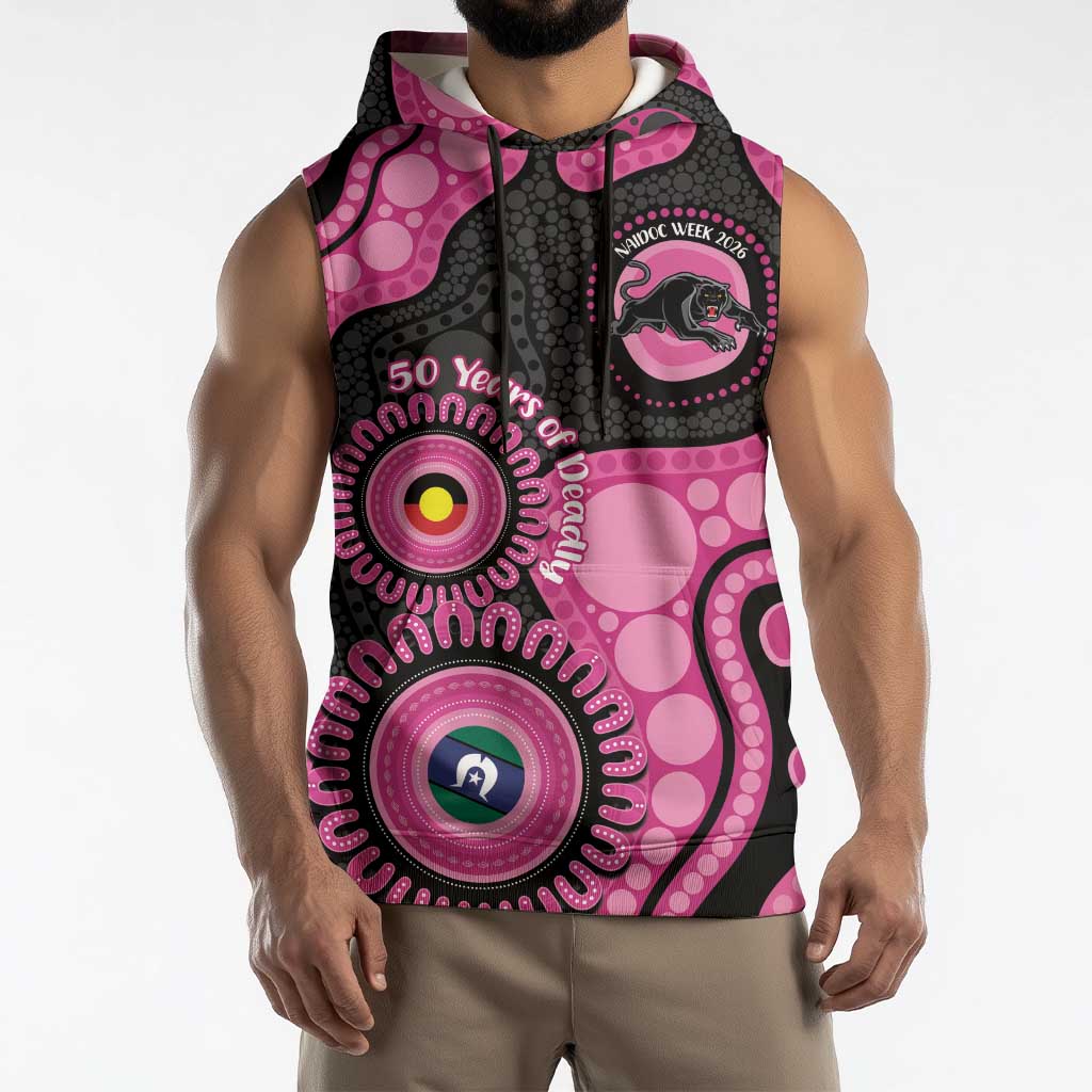 Panthers NAIDOC Week 2026 Personalised Sleeveless Hoodie 50 Years of Deadly Aboriginal Art Pink
