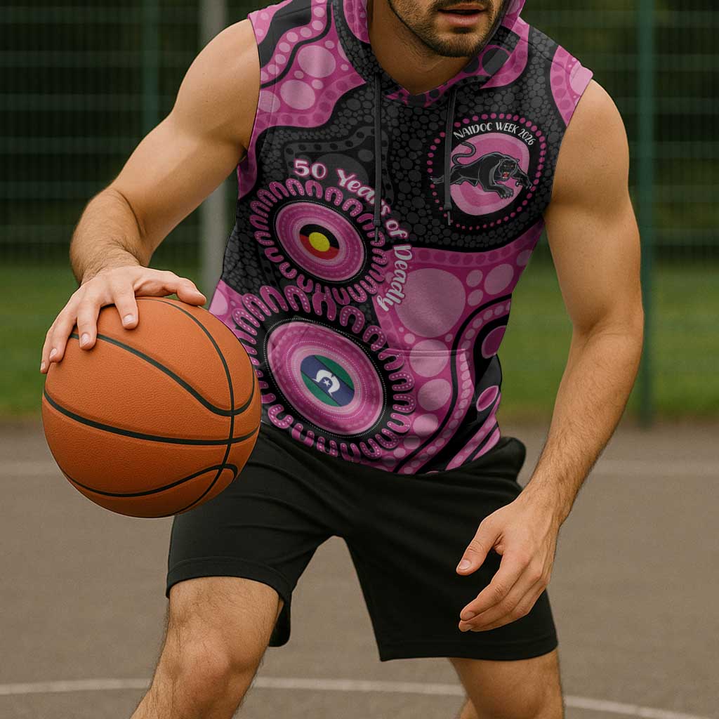 Panthers NAIDOC Week 2026 Personalised Sleeveless Hoodie 50 Years of Deadly Aboriginal Art Pink