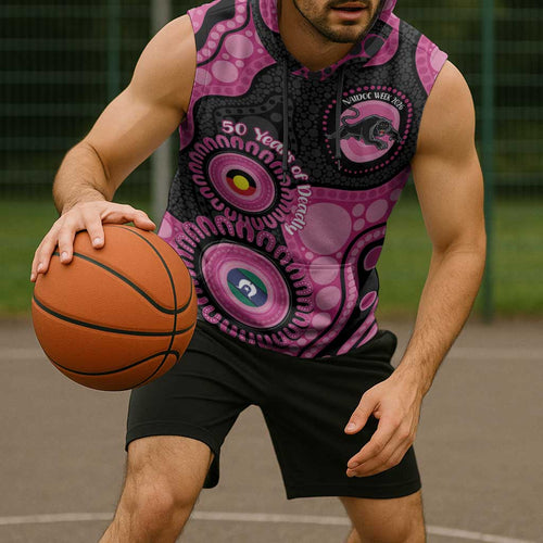 Panthers NAIDOC Week 2026 Personalised Sleeveless Hoodie 50 Years of Deadly Aboriginal Art Pink