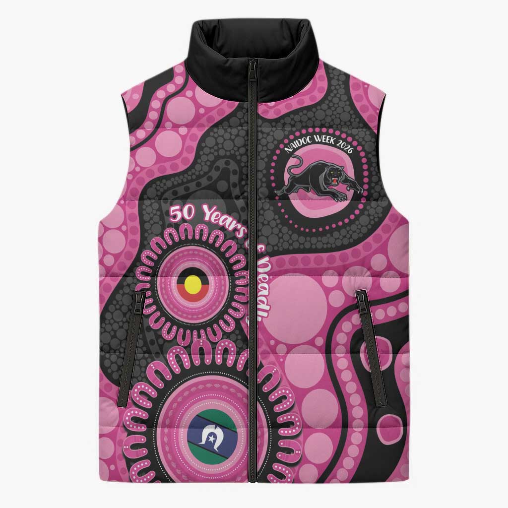 Panthers NAIDOC Week 2026 Personalised Sleeveless Puffer Jacket 50 Years of Deadly Aboriginal Art Pink
