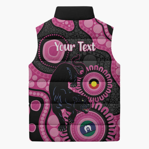 Panthers NAIDOC Week 2026 Personalised Sleeveless Puffer Jacket 50 Years of Deadly Aboriginal Art Pink