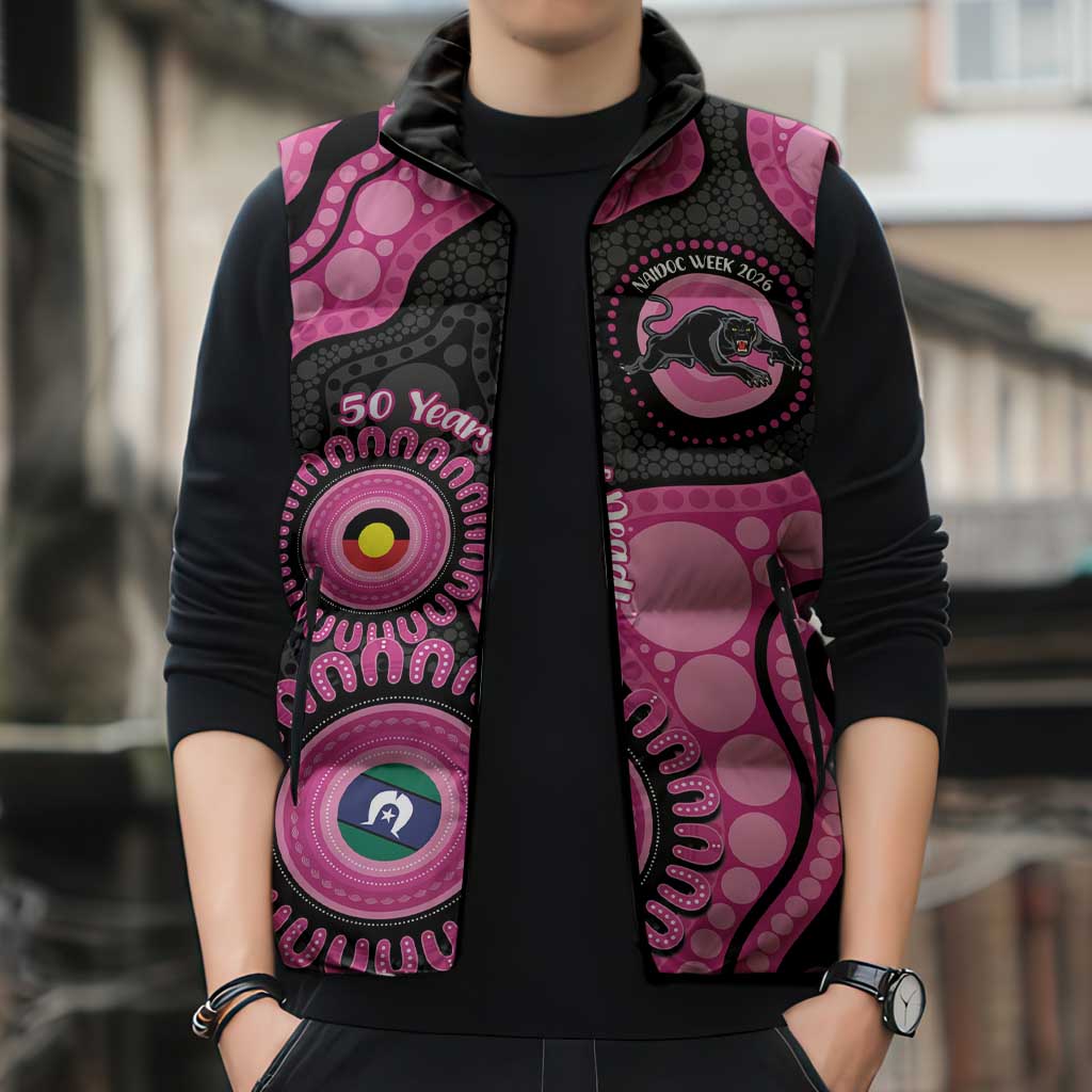 Panthers NAIDOC Week 2026 Personalised Sleeveless Puffer Jacket 50 Years of Deadly Aboriginal Art Pink
