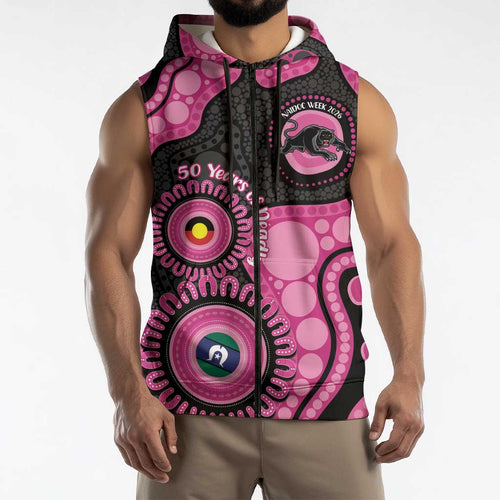 Panthers NAIDOC Week 2026 Personalised Sleeveless Zip Hoodie 50 Years of Deadly Aboriginal Art Pink