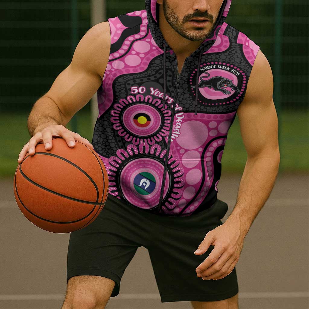 Panthers NAIDOC Week 2026 Personalised Sleeveless Zip Hoodie 50 Years of Deadly Aboriginal Art Pink