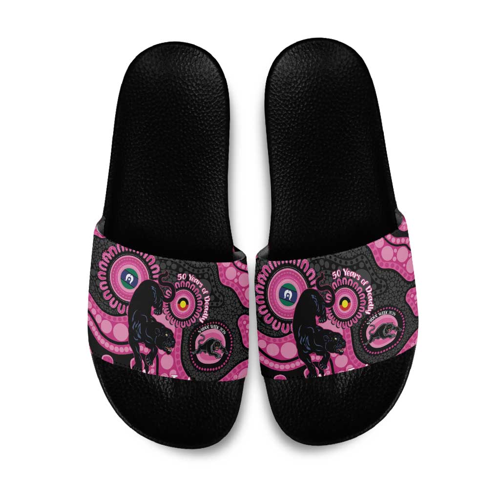 Panthers NAIDOC Week 2026 Personalised Slide Sandals 50 Years of Deadly Aboriginal Art Pink