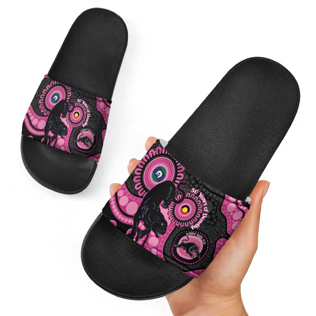 Panthers NAIDOC Week 2026 Personalised Slide Sandals 50 Years of Deadly Aboriginal Art Pink