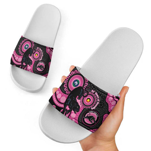 Panthers NAIDOC Week 2026 Personalised Slide Sandals 50 Years of Deadly Aboriginal Art Pink