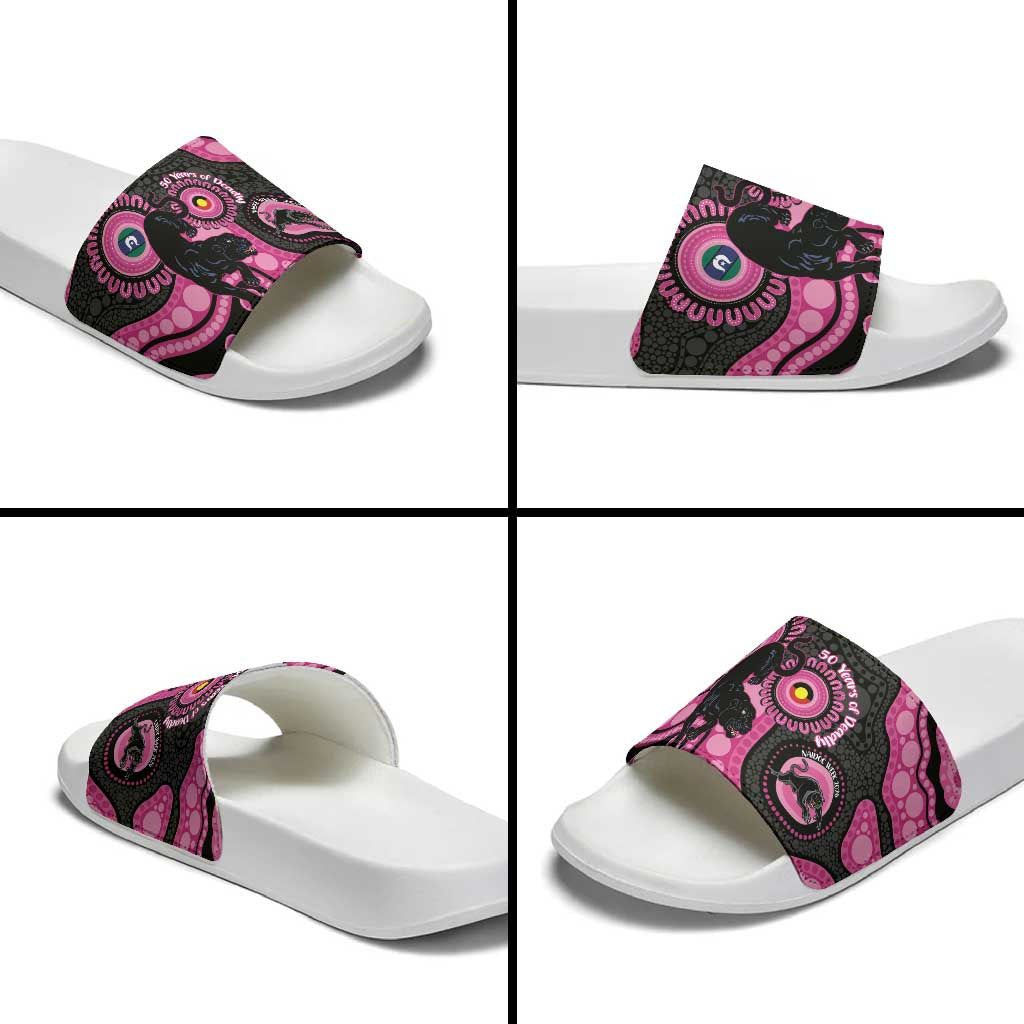 Panthers NAIDOC Week 2026 Personalised Slide Sandals 50 Years of Deadly Aboriginal Art Pink