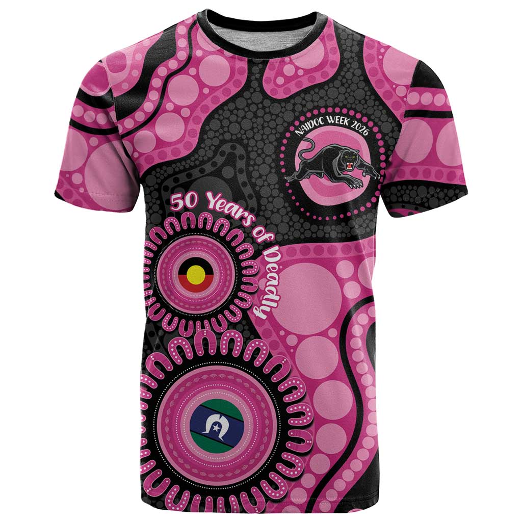 Panthers NAIDOC Week 2026 Personalised T Shirt 50 Years of Deadly Aboriginal Art Pink