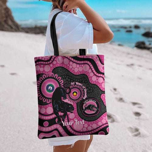 Panthers NAIDOC Week 2026 Personalised Tote Bag 50 Years of Deadly Aboriginal Art Pink