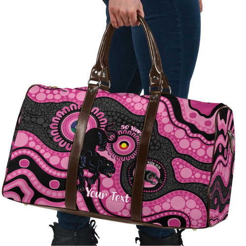 Panthers NAIDOC Week 2026 Personalised Travel Bag 50 Years of Deadly Aboriginal Art Pink