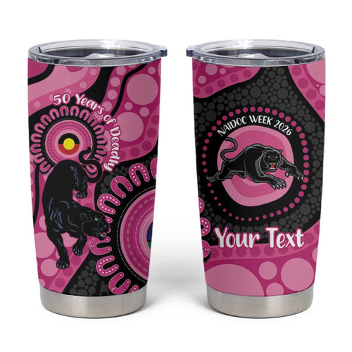 Panthers NAIDOC Week 2026 Personalised Tumbler Cup 50 Years of Deadly Aboriginal Art Pink