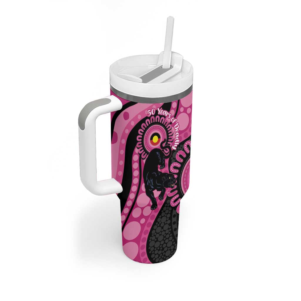 Panthers NAIDOC Week 2026 Personalised Tumbler With Handle 50 Years of Deadly Aboriginal Art Pink
