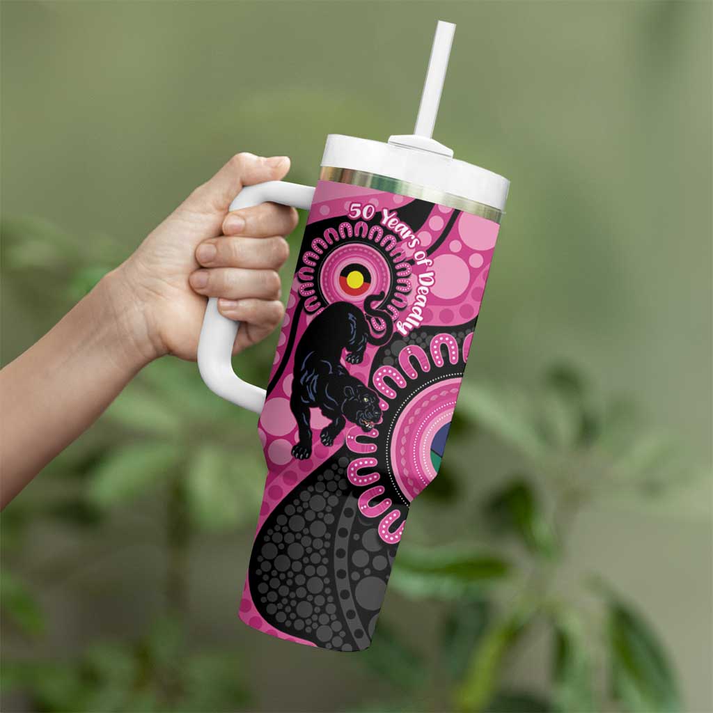 Panthers NAIDOC Week 2026 Personalised Tumbler With Handle 50 Years of Deadly Aboriginal Art Pink