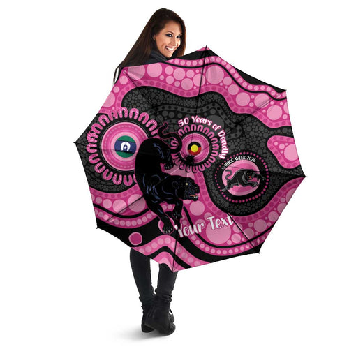 Panthers NAIDOC Week 2026 Personalised Umbrella 50 Years of Deadly Aboriginal Art Pink
