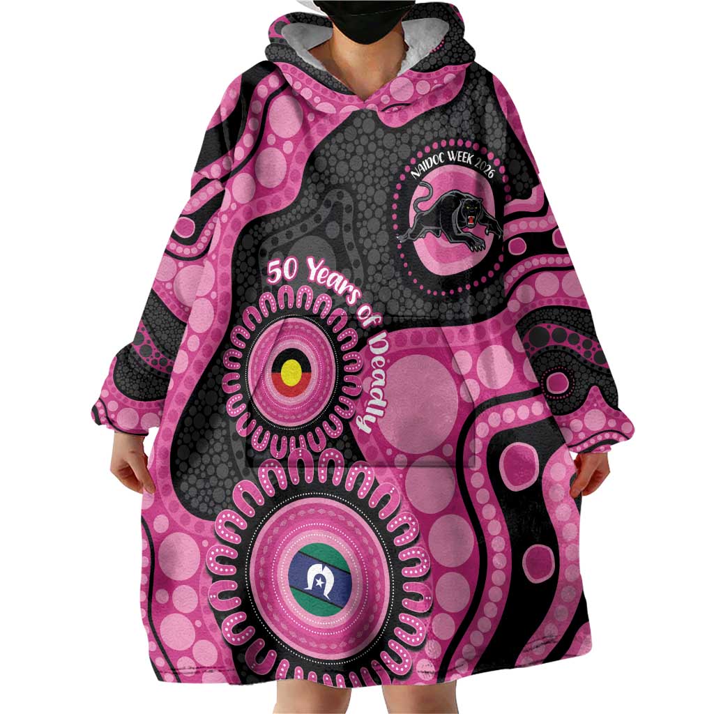 Panthers NAIDOC Week 2026 Personalised Wearable Blanket Hoodie 50 Years of Deadly Aboriginal Art Pink