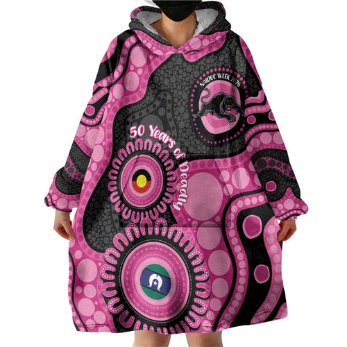 Panthers NAIDOC Week 2026 Personalised Wearable Blanket Hoodie 50 Years of Deadly Aboriginal Art Pink