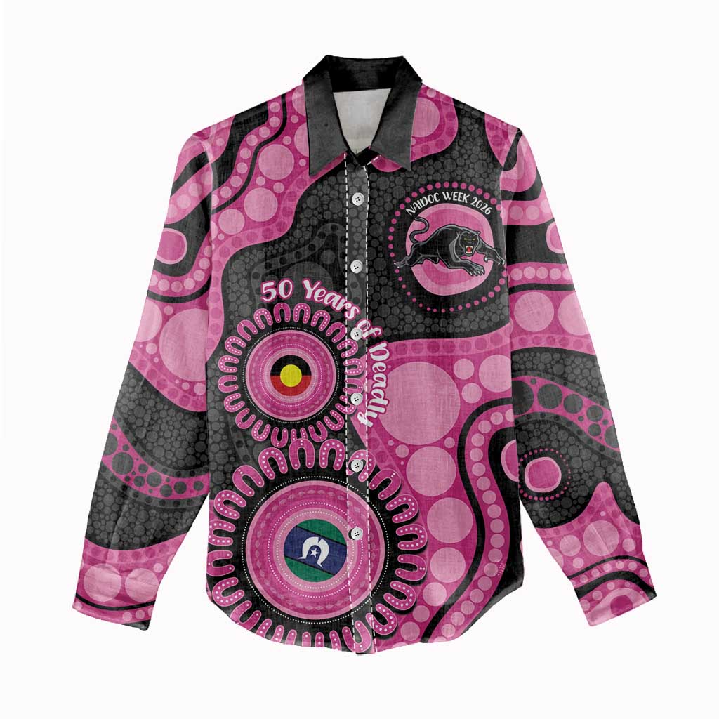 Panthers NAIDOC Week 2026 Personalised Women Casual Shirt 50 Years of Deadly Aboriginal Art Pink