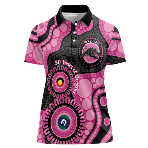Panthers NAIDOC Week 2026 Personalised Women Polo Shirt 50 Years of Deadly Aboriginal Art Pink