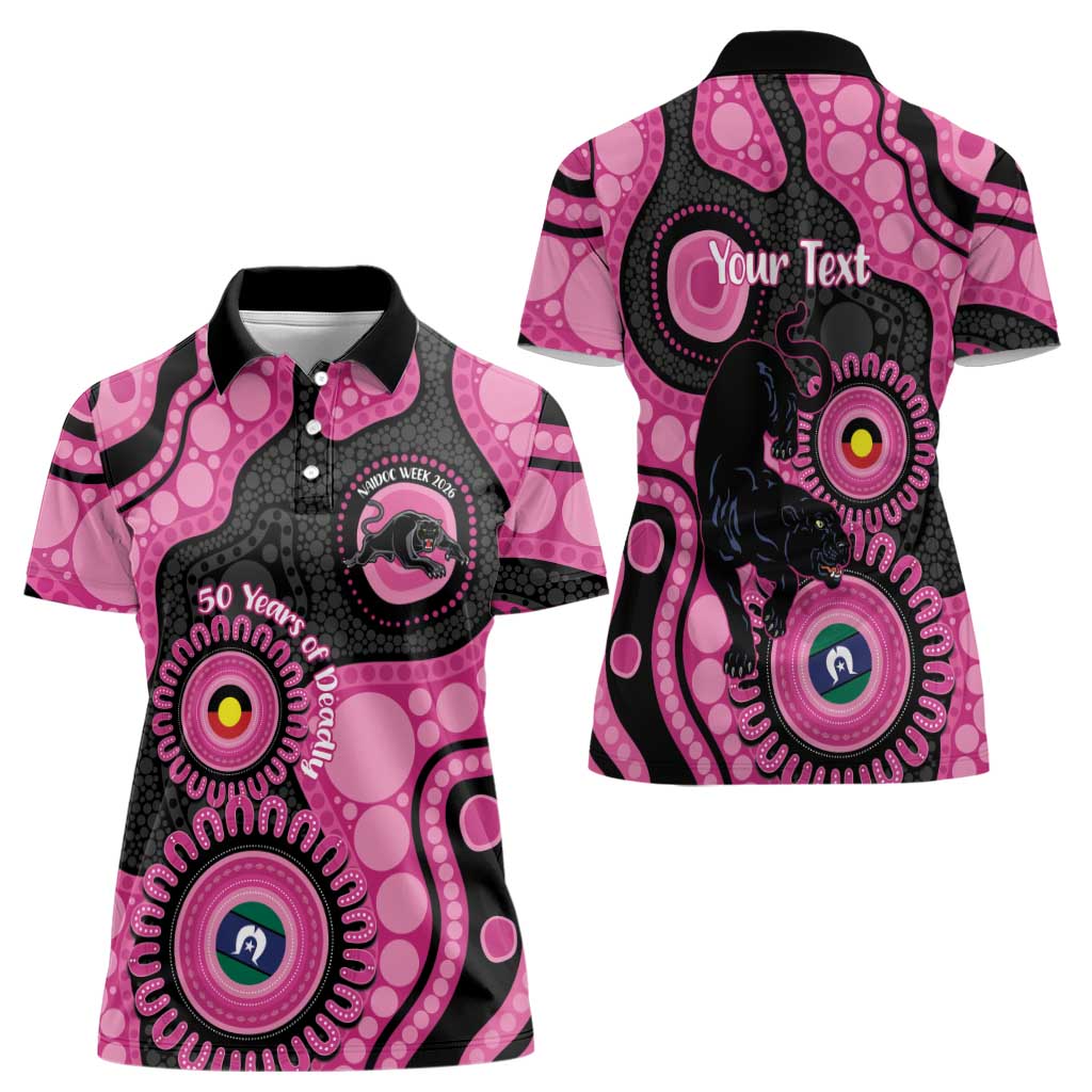 Panthers NAIDOC Week 2026 Personalised Women Polo Shirt 50 Years of Deadly Aboriginal Art Pink