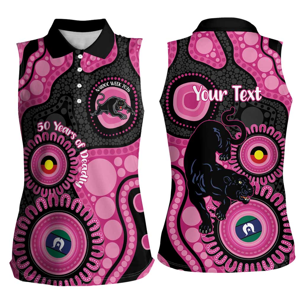 Panthers NAIDOC Week 2026 Personalised Women Sleeveless Polo Shirt 50 Years of Deadly Aboriginal Art Pink