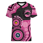 Panthers NAIDOC Week 2026 Personalised Women V-Neck T-Shirt 50 Years of Deadly Aboriginal Art Pink