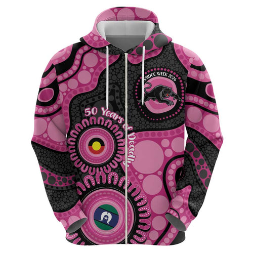 Panthers NAIDOC Week 2026 Personalised Zip Hoodie 50 Years of Deadly Aboriginal Art Pink