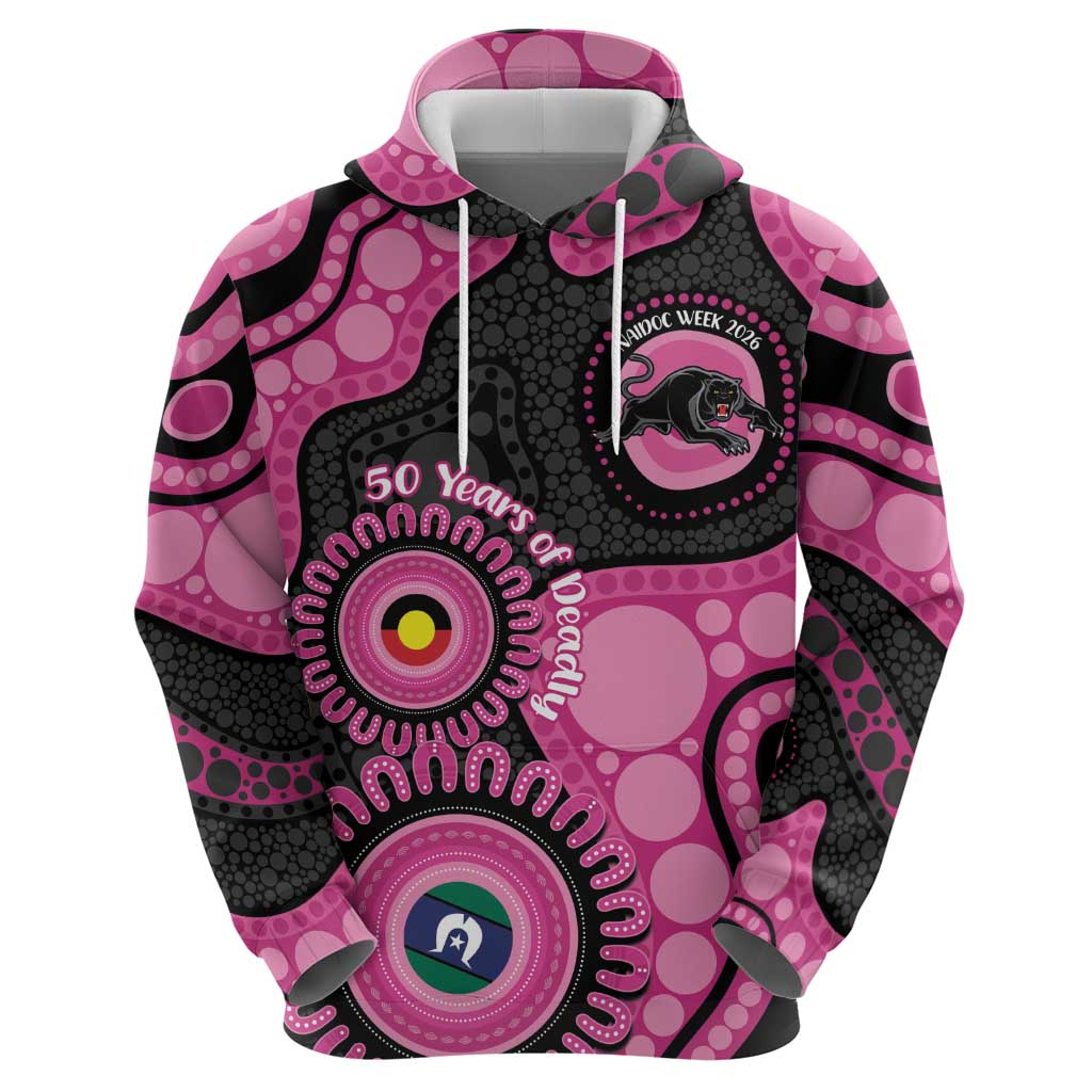 Panthers NAIDOC Week 2026 Personalised Zip Hoodie 50 Years of Deadly Aboriginal Art Pink