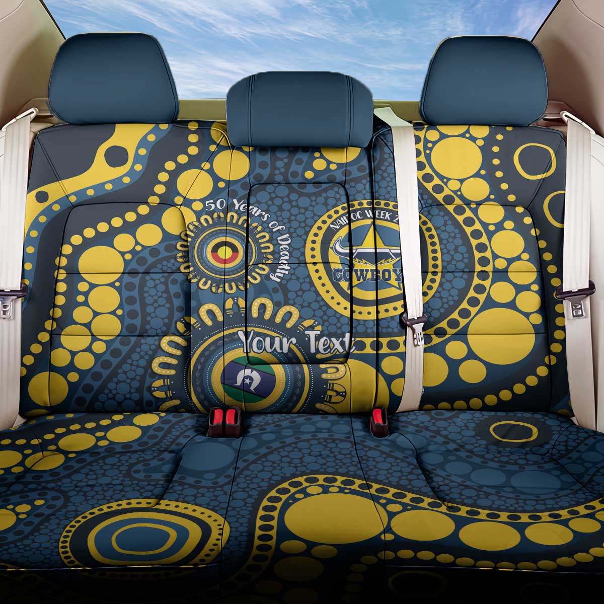 Cowboys NAIDOC Week 2026 Personalised Back Car Seat Cover 50 Years of Deadly Aboriginal Art