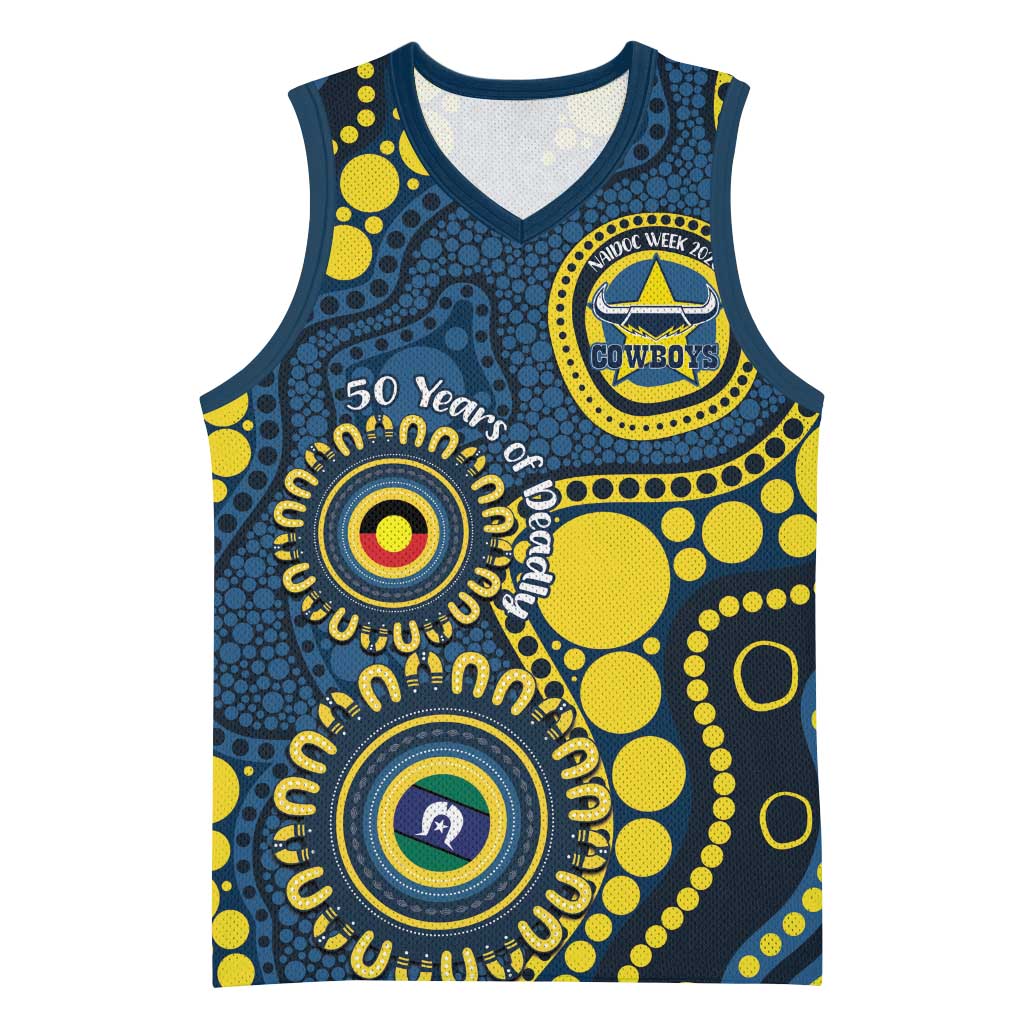 Cowboys NAIDOC Week 2026 Personalised Basketball Jersey 50 Years of Deadly Aboriginal Art