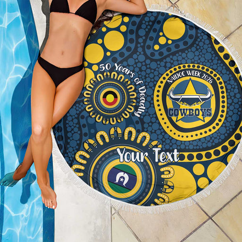 Cowboys NAIDOC Week 2026 Personalised Beach Blanket 50 Years of Deadly Aboriginal Art