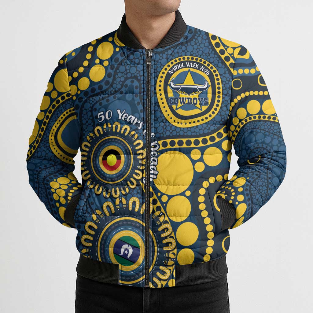 Cowboys NAIDOC Week 2026 Personalised Bomber Puffer Jacket 50 Years of Deadly Aboriginal Art