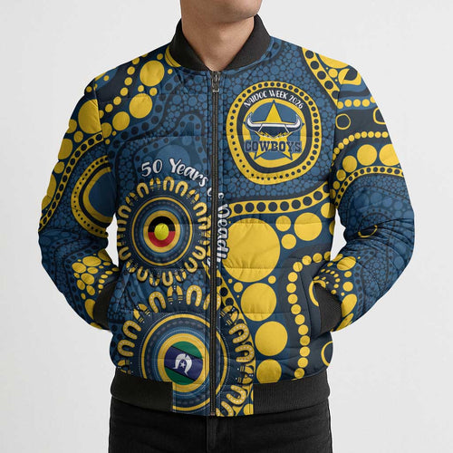 Cowboys NAIDOC Week 2026 Personalised Bomber Puffer Jacket 50 Years of Deadly Aboriginal Art