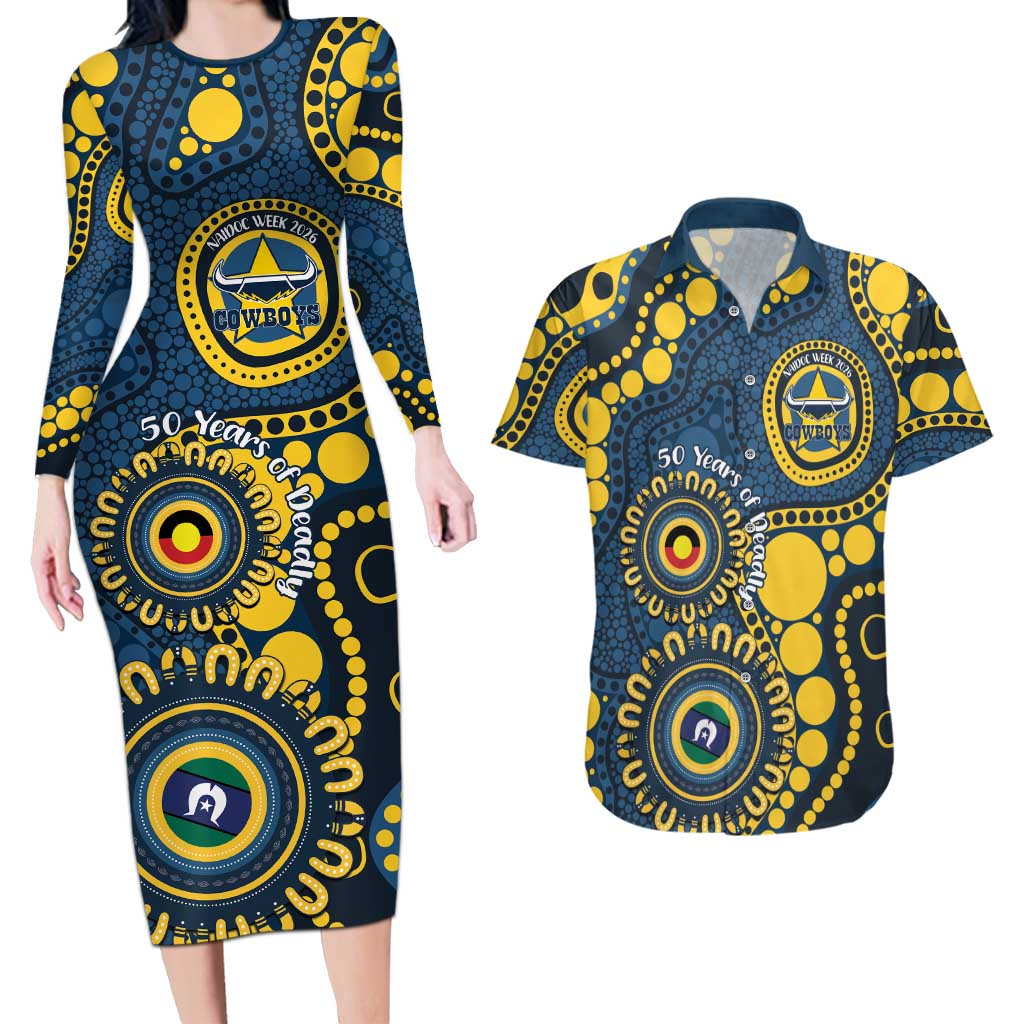 Cowboys NAIDOC Week 2026 Personalised Couples Matching Long Sleeve Bodycon Dress and Hawaiian Shirt 50 Years of Deadly Aboriginal Art
