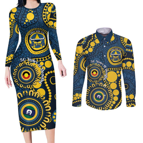 Cowboys NAIDOC Week 2026 Personalised Couples Matching Long Sleeve Bodycon Dress and Long Sleeve Button Shirt 50 Years of Deadly Aboriginal Art