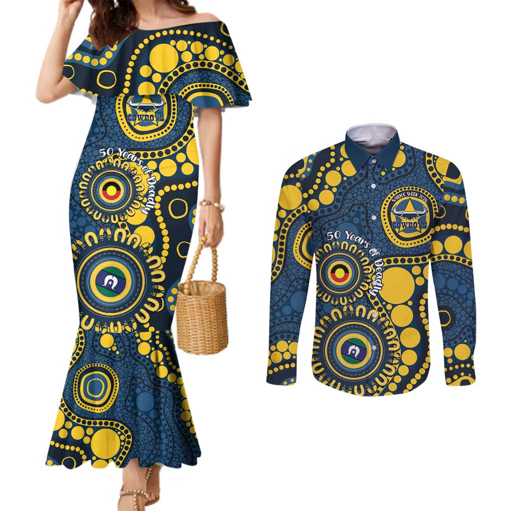 Cowboys NAIDOC Week 2026 Personalised Couples Matching Mermaid Dress and Long Sleeve Button Shirt 50 Years of Deadly Aboriginal Art